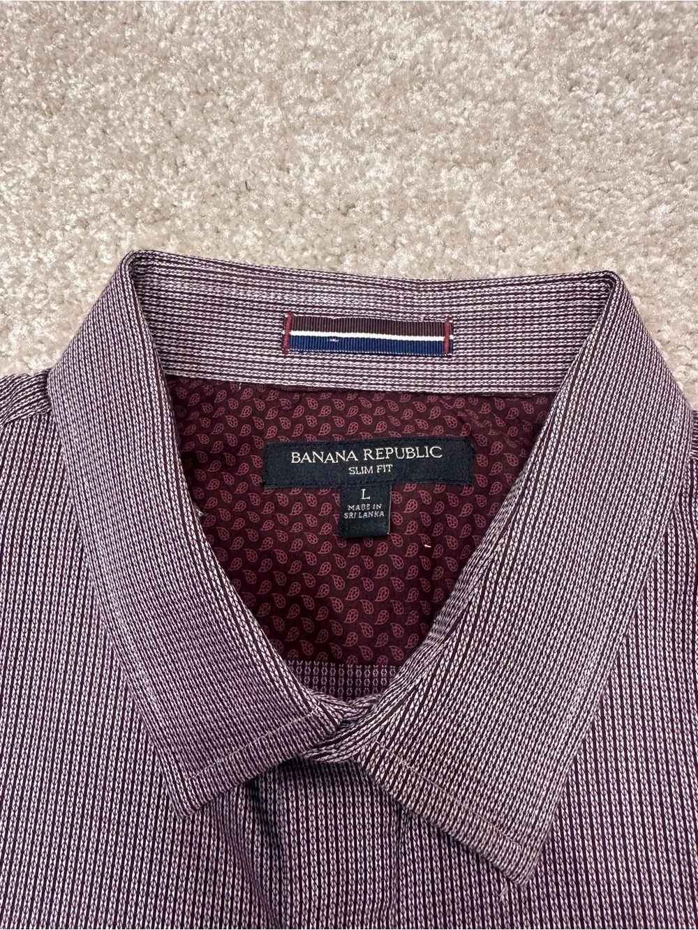 Banana Republic Men's Long-Sleeve Button-Up Shirt - Burgundy Stripe